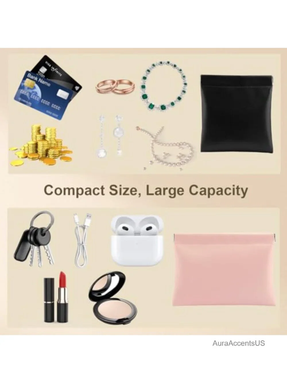 4 Pcs Small Makeup Bag for Purse, Leather Cosmetic Organizer, Travel Storage